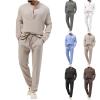 Cambkatl Fall Lounge Sets for Men Cotton Linen Casual Henley Shirts & Pants Two Piece Beach Vacation Outfits view 2