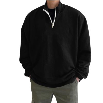 Cambkatl Men's 1/4 Zip Fleece Pullover Sweatshirt Stand Collar Quarter Zip Casual Loose Fit Drop Shoulder Tops