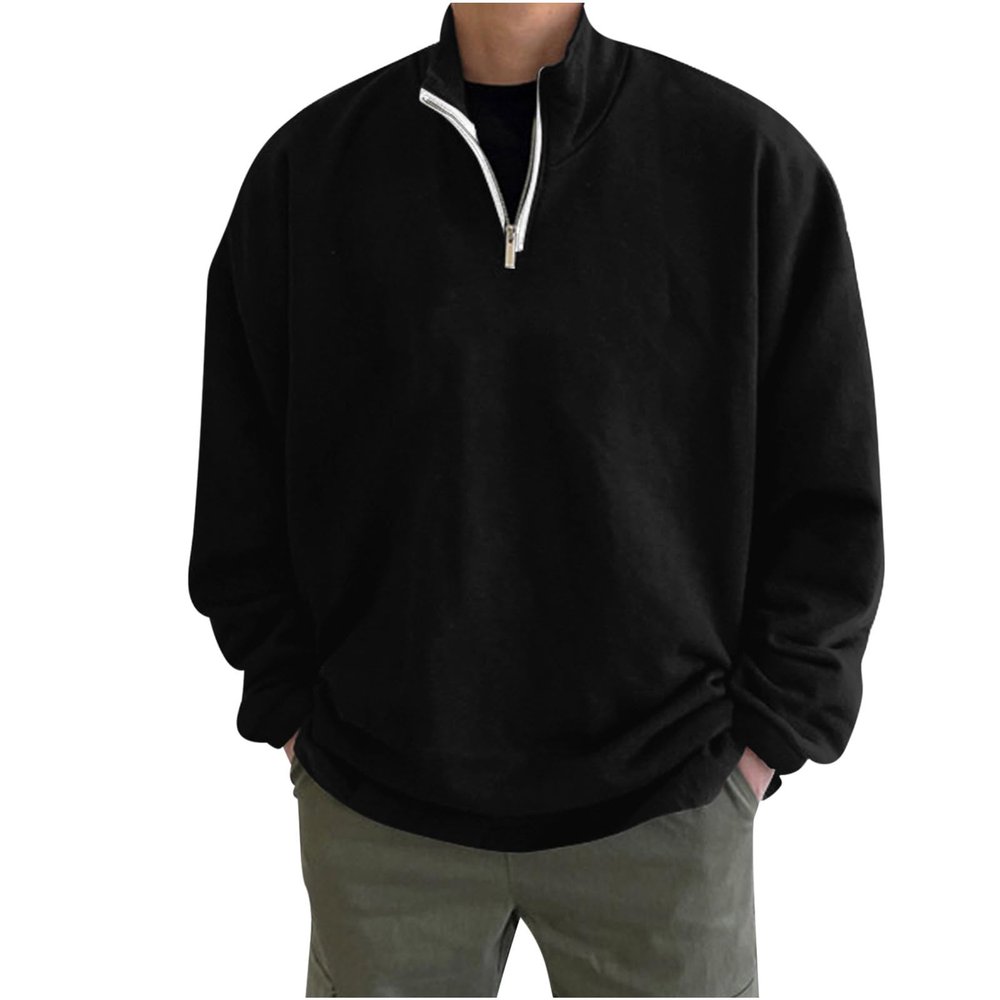 Cambkatl Men's 1/4 Zip Fleece Pullover Sweatshirt Stand Collar Quarter Zip Casual Loose Fit Drop Shoulder Tops