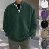Cambkatl Men's 1/4 Zip Fleece Pullover Sweatshirt Stand Collar Quarter Zip Casual Loose Fit Drop Shoulder Tops view 2