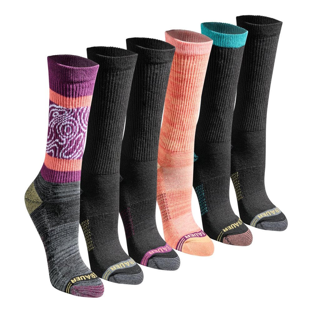 Eddie Bauer Women's Dura Dri Moisture Control 6-Pair Crew Socks, Fashion Black Assorted (6 Pairs), Medium