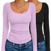 Ekouaer 2 Pack Long Sleeve Shirts for Womens Scoop Neck Tops Slim Fit Undershirts Basic Thermal Tee Shirt Black/Purple XL