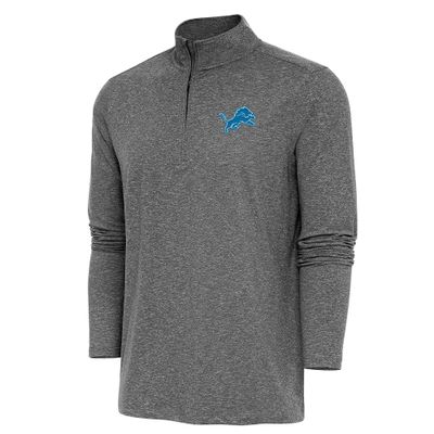 Antigua Men's Heather Black Detroit Lions Hunk Quarter-Zip Pullover Top