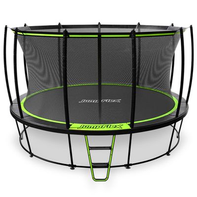 JumpFlex 15 Ft Hero Round Outdoor Backyard and Recreational Trampoline with Net Safety Enclosure and Ladder - Heavy-Duty Jumping Play Equipment and Workout Accessories for Family