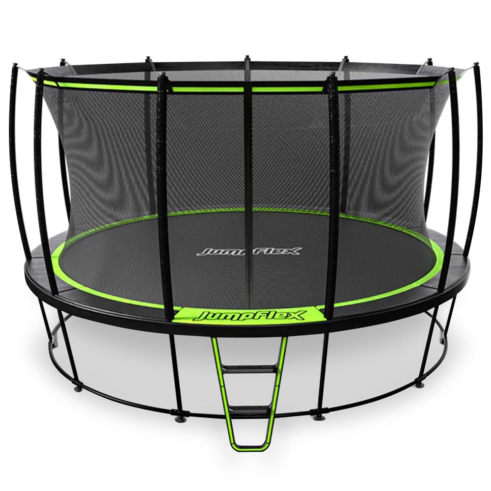 JumpFlex 15 Ft Hero Round Outdoor Backyard and Recreational Trampoline with Net Safety Enclosure and Ladder - Heavy-Duty Jumping Play Equipment and Workout Accessories for Family