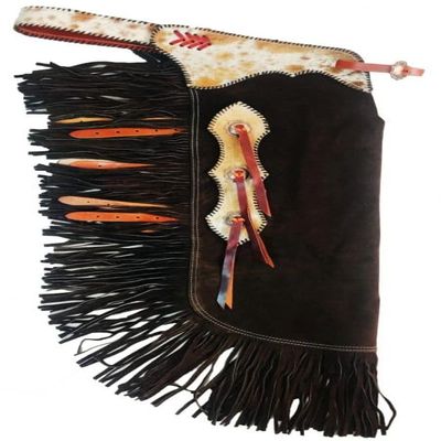 Showman Brown Suede Leather Chinks w/Hair-On Cowhide Accent