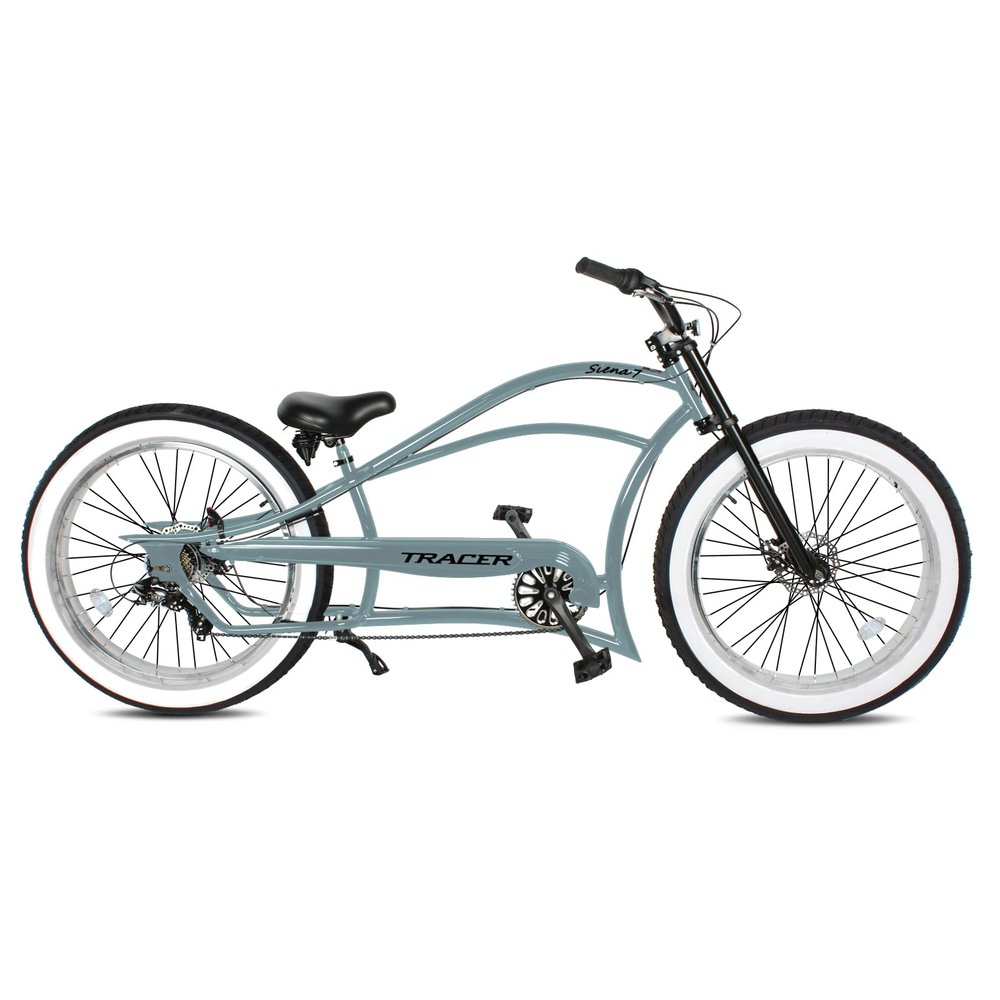 Tracer Siena Stretch Beach Cruiser Bike for Adults,Chopper Style with 1/3/7 Speed, Alloy Fat Rims and Fat Tires. (7 Speed Regular, Gray)