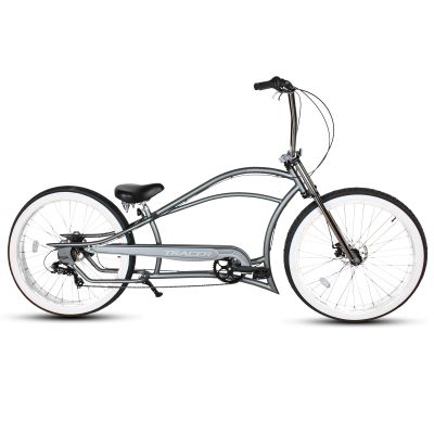 Tracer Siena Stretch Beach Cruiser Bike for Adults,Chopper Style with 1/3/7 Speed, Alloy Fat Rims and Fat Tires. (7 Speed GT, Gray)