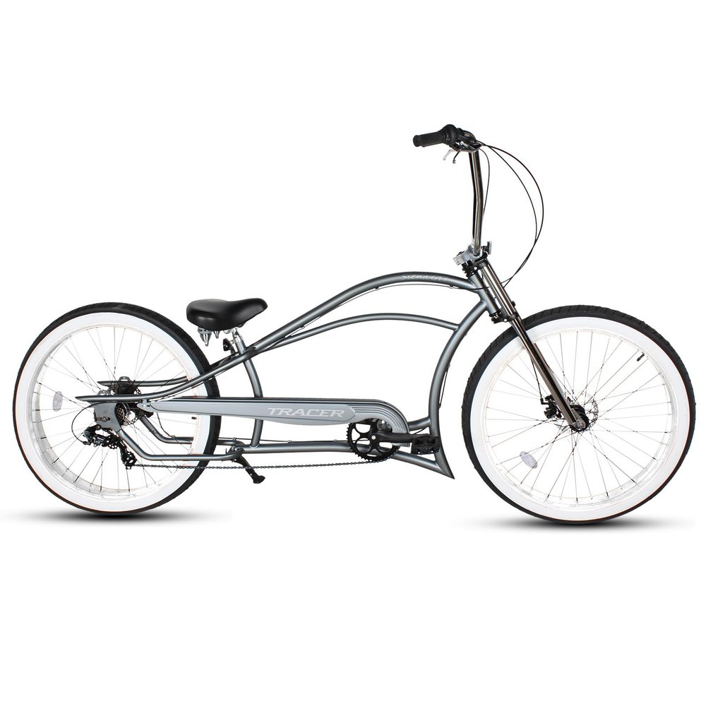 Tracer Siena Stretch Beach Cruiser Bike for Adults,Chopper Style with 1/3/7 Speed, Alloy Fat Rims and Fat Tires. (7 Speed GT, Gray)