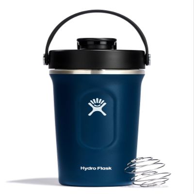 Hydro Flask Shaker Bottle  Insulated Stainless Steel Gym Bottle for Pre Workout & Protein 24 Oz Indigo Blue