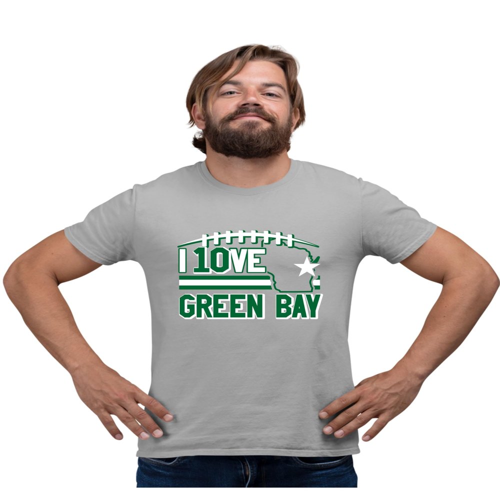 Medium Oxford Mens I Love Green Bay Wisconsin Outline T-Shirt