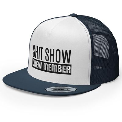 RIVEMUG Shit Show Crew Member Premium Trucker Hat Embroidered Flat Bill High Crown Adjustable Funny Cap