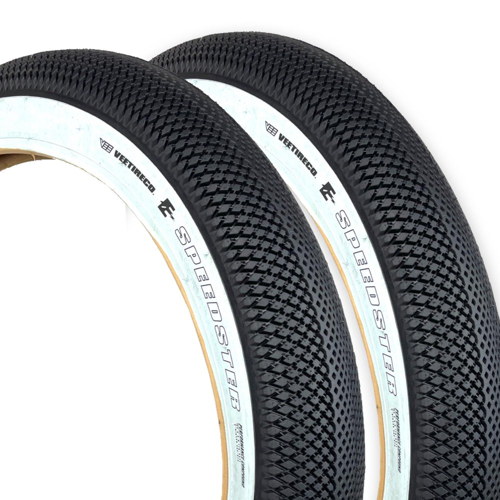 Two Vee Tire 22x3.0 Bike Tires, Whitewall Speedster Over Ride E-Bike 50 with Performance Compound. 22 Inch Folding Bead Bike Tires