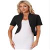 Allegra K Casual Business Cropped Blazer for Women's Short Sleeve Collarless Open Front Cardigan Work Jacket Shrug X-Small Black