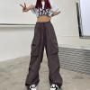 NATHGAM Women's Y2K Parachute Pants Drawstring Elastic High Waist Sweatpants Loose Baggy Cargo Pants Trousers with Pockets Gray view 2
