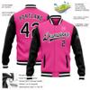 Personalized Pink Varsity Letterman Jackets for Women Girls Youth, Custom Full-Snap, Rib-Knit Collar Black Baseball Sweatshirt Sports Coats with Two Front Pockets view 2