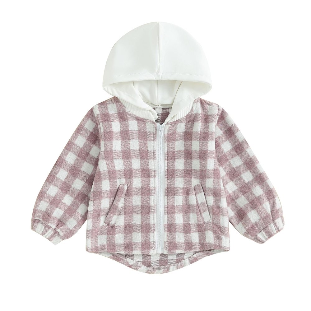 Douhoow Toddler Baby Plaid Jacket Baby Boy GIrl Flannel Hoodies Zip Up Hooded Fall Winter Outerwear Coat (Purple, 2-3 Years)