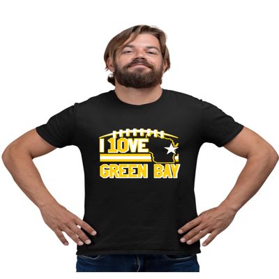 3X-Large Black Mens I Love Green Bay Wisconsin Outline T-Shirt