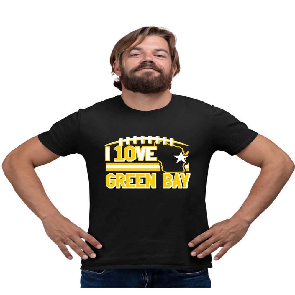 3X-Large Black Mens I Love Green Bay Wisconsin Outline T-Shirt