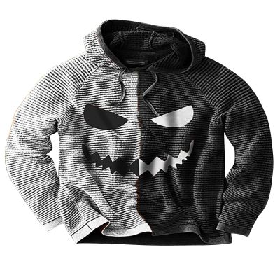 GOKKILRW Men's Halloween Hooded Sweatshirts Cute Funny Jack O Lantern Pumpkin Face Hoodies Long Sleeve Drawstring Athletic Pullover Jumper Tops