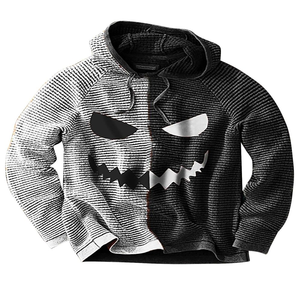 GOKKILRW Men's Halloween Hooded Sweatshirts Cute Funny Jack O Lantern Pumpkin Face Hoodies Long Sleeve Drawstring Athletic Pullover Jumper Tops
