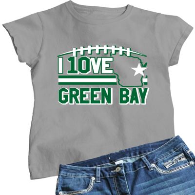 Small Oxford Women I Love Green Bay Wisconsin Outline T-Shirt