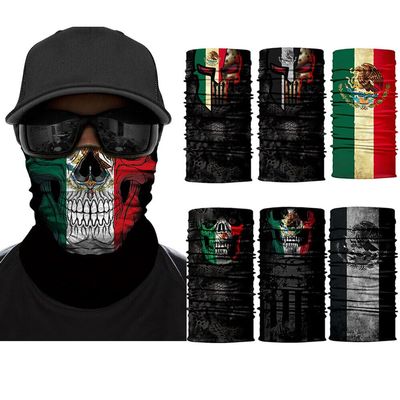 DHSOU 7Pcs Mexican Flag Magic Skull Face Scarf Neck Gaiter Tube Bandana Headwear Biking Hats Outdoor Balaclavas Headband