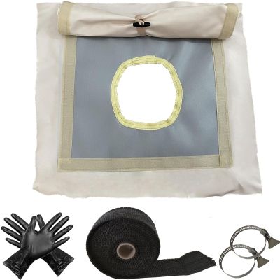 DANCHEL OUTDOOR Waterproof Canvas Tent Stove Jack with Flap for 5.85inch, Fireproof Fiberglass Stove Pipe Wrap Insulation Flue Protector with 2 Clips and Gloves