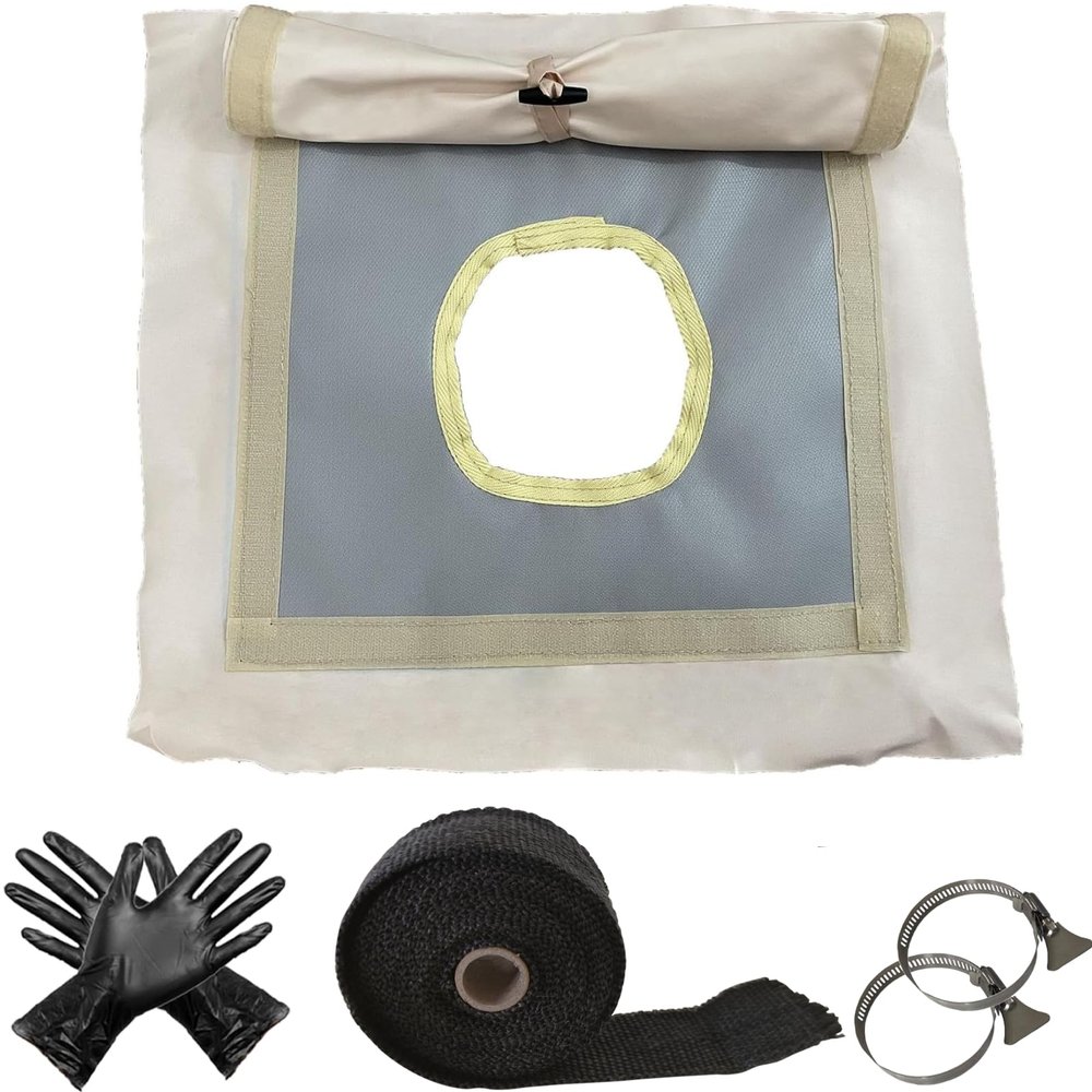 DANCHEL OUTDOOR Waterproof Canvas Tent Stove Jack with Flap for 5.85inch, Fireproof Fiberglass Stove Pipe Wrap Insulation Flue Protector with 2 Clips and Gloves