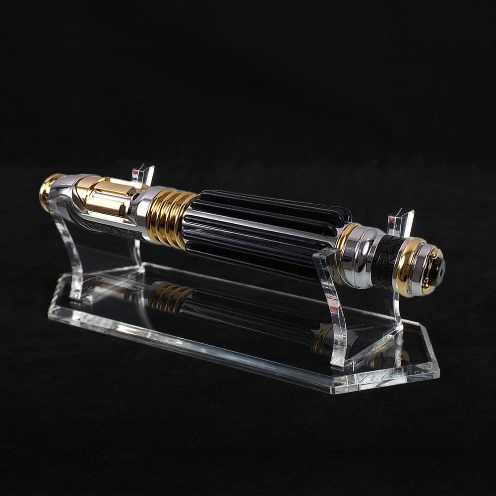 HHUXIUE Lightsaber Stand - Acrylic Display Stand for Lightsaber, Sword, Knife - Transparent & Black - Easy Assembly - Protective Film - Stable Support