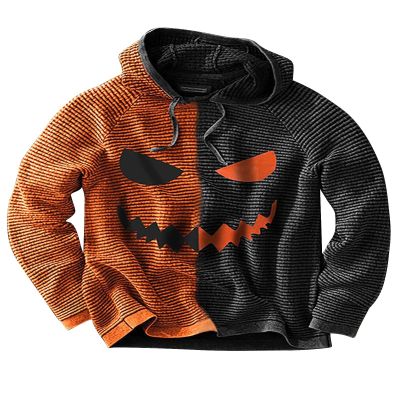 GOKKILRW Men's Halloween Hooded Sweatshirts Cute Funny Jack O Lantern Pumpkin Face Hoodies Long Sleeve Drawstring Athletic Pullover Jumper Tops