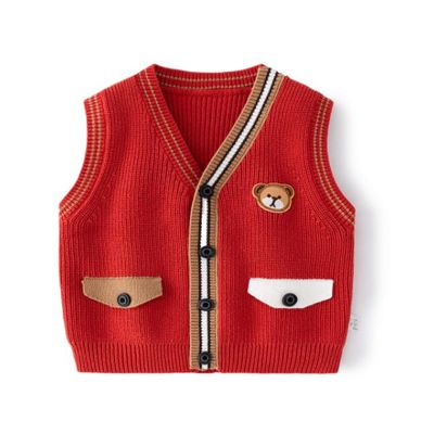 warmstraw Baby Boys Girls Soft Waistcoat Vest Cotton Warm Knitted Swearter Vest Outerwear Sleeveless Top Cardigan Bear Red 6-12 Months
