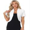 Allegra K Casual Business Cropped Blazer for Women's Short Sleeve Collarless Open Front Cardigan Work Jacket Shrug Medium White view 1