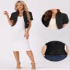 Allegra K Casual Business Cropped Blazer for Women's Short Sleeve Collarless Open Front Cardigan Work Jacket Shrug X-Large Black view 2