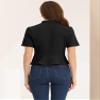 Allegra K Casual Business Cropped Blazer for Women's Short Sleeve Collarless Open Front Cardigan Work Jacket Shrug X-Large Black view 3