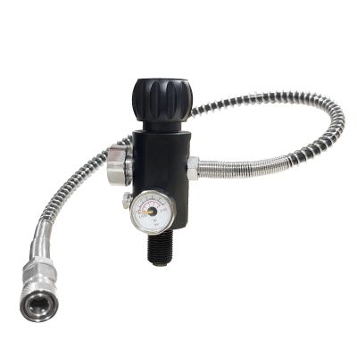 Pautaca 5/8-18UNF Thread 4500psi Black Paintball Fill Stations Adapter Valve Charging Valve PCP Air-Gun Tank Charging Valve Dual Gauge Valve (Non Regulated) with 20 Inches High Pressure Hose