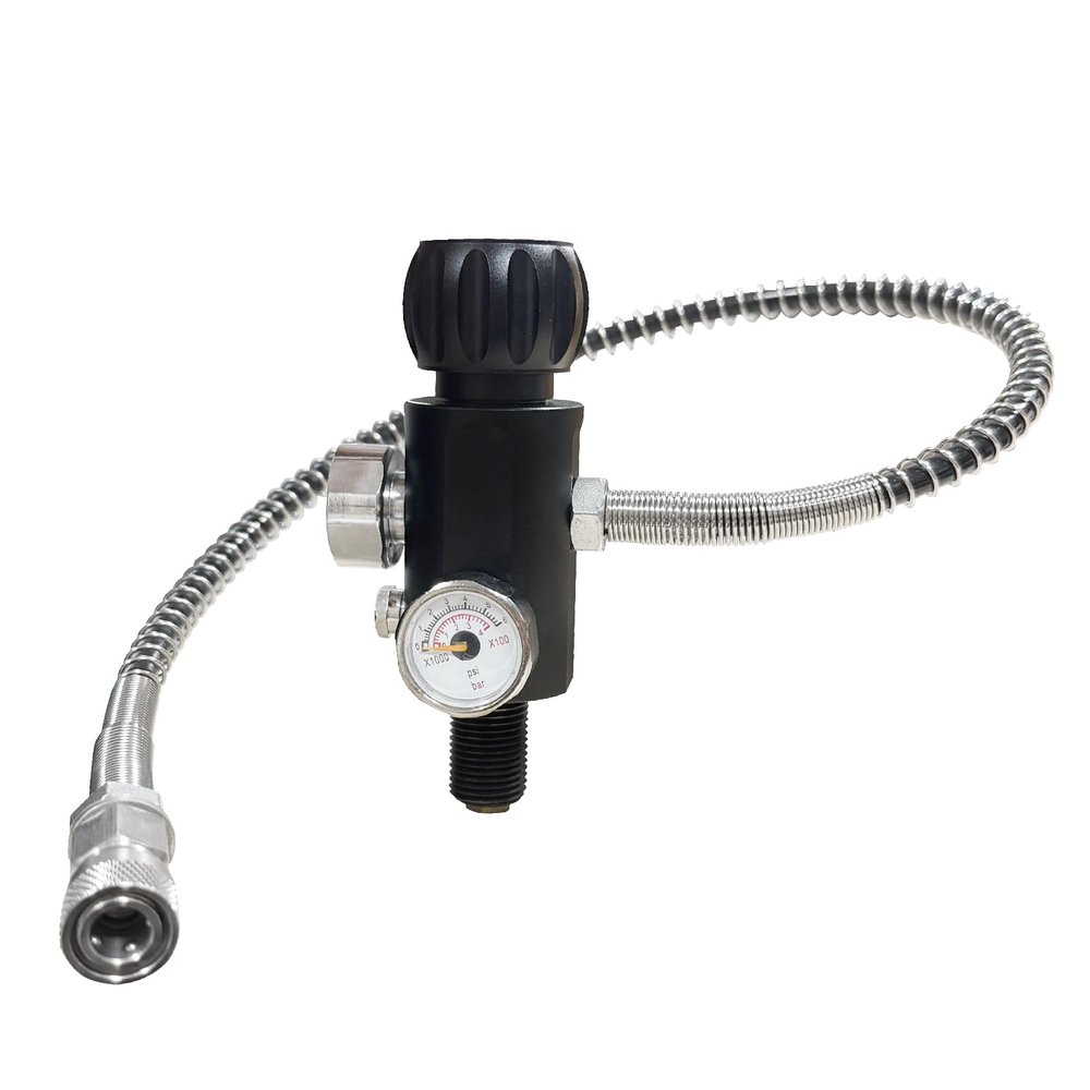 Pautaca 5/8-18UNF Thread 4500psi Black Paintball Fill Stations Adapter Valve Charging Valve PCP Air-Gun Tank Charging Valve Dual Gauge Valve (Non Regulated) with 20 Inches High Pressure Hose