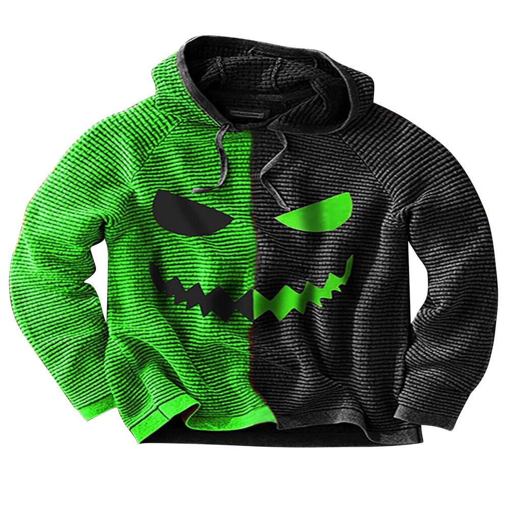 GOKKILRW Men's Halloween Hooded Sweatshirts Cute Funny Jack O Lantern Pumpkin Face Hoodies Long Sleeve Drawstring Athletic Pullover Jumper Tops