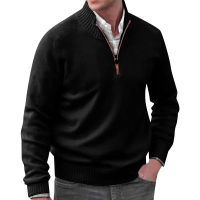 GOKKILRW Men's Quarter Zip Up Sweaters Mock Neck Polo Sweater Fall Winter Casual Long Sleeve Lightweight Slim Fit Ribbed Turtleneck Pullover Sweaters