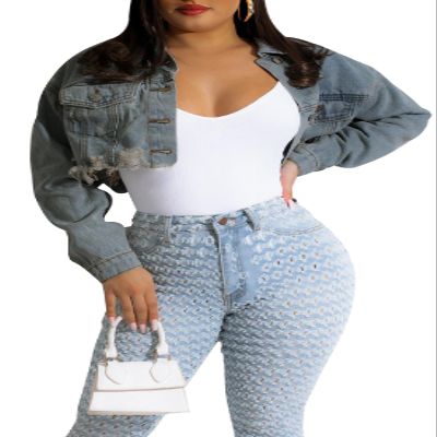 CutieLove Women's Cropped Denim Jackets Long Sleeve Destroyed Crop Top Casual Jean Coat