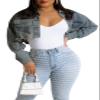 CutieLove Women's Cropped Denim Jackets Long Sleeve Destroyed Crop Top Casual Jean Coat view 1