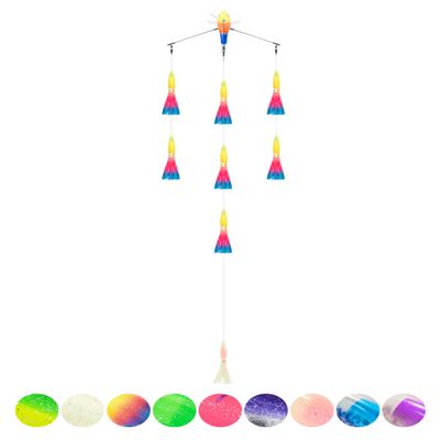 BLUEWING 18" Upgraded Fishing Spreader Bar Port Walker Offshore Trolling Spreader Bar with 6" Bulb Squids and 316 Stainless Steel Rod for Wahoo Tuna Marlin Mahi Mahi, Rainbow