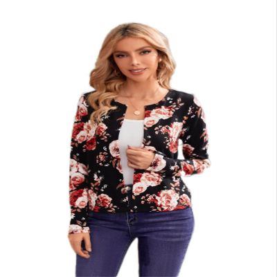 ORAIK women's jacket Floral Print Open Front Jacket jacket for women (Color : Multicolor, Size : X-Large)