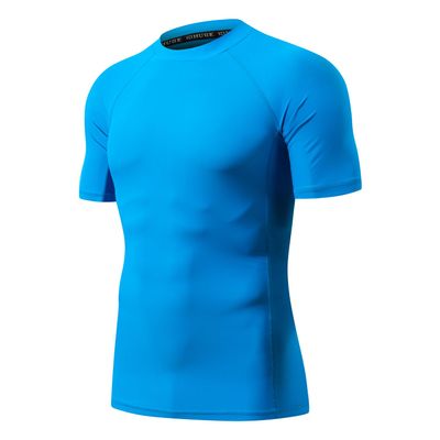 Men's Short Sleeve UPF 50+ Baselayer Skins Performance Fit Compression Rash Guard Logo Blue L