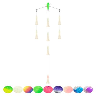 BLUEWING 18" Upgraded Fishing Spreader Bar Starboard Walker Offshore Trolling Spreader Bar with 6" Bulb Squids and 316 Stainless Steel Rod for Wahoo Tuna Marlin Mahi Mahi, Luminous