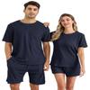 EISHOPEER Mens Pajama Sets Short Sleeve Pyjama Knit Sleepwear Loungewear Nightwear Sets Comfortable Lightweight PJ's Navy Blue XX-Large