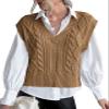 Sweater Vest for Women V Neck Sleeveless Knit Solid Casual Ribbed Preppy Pullover Tops Khaki XL view 1