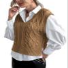 Sweater Vest for Women V Neck Sleeveless Knit Solid Casual Ribbed Preppy Pullover Tops Khaki XL view 3