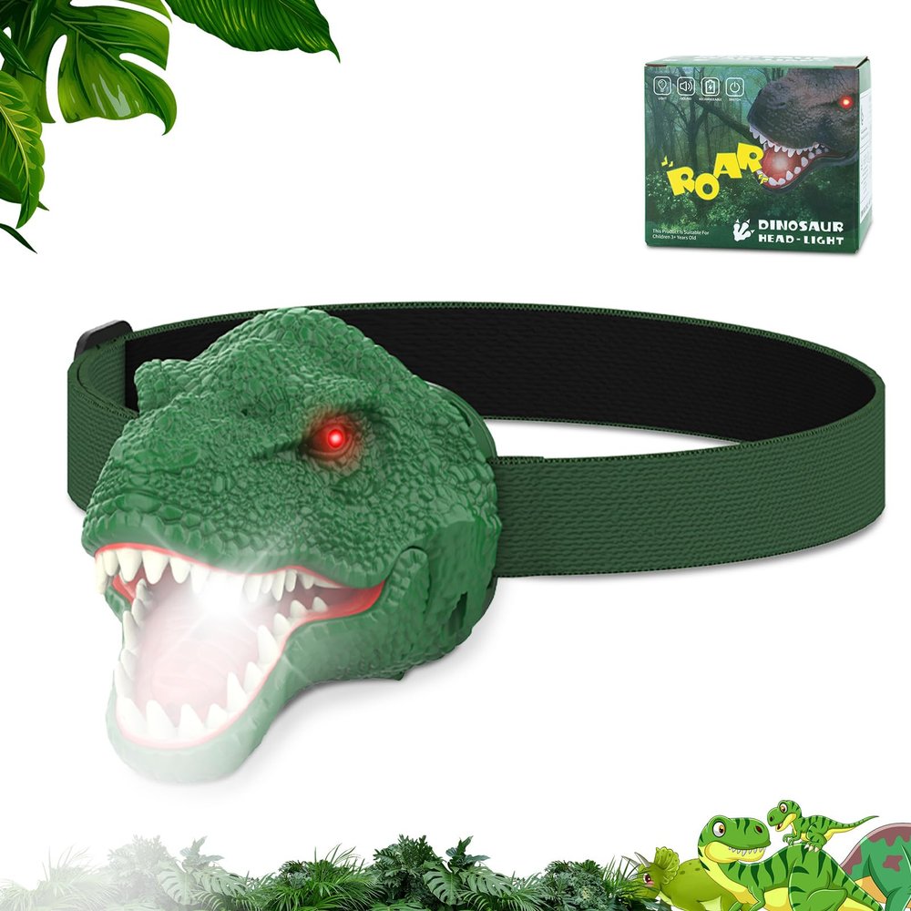 Nitigo Dinosaur Headlamp for Kids Flashlight Led Headlights Roar & Silent Mode, T-Rex Dinosaur Toys for Kids 3-5 4-6 5-7 6-8, Camping Gear, Valentines Day Gifts for Boys Girls Adults