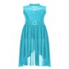 JEATHA Girls Lyrical Dance Dress Figure Skating Rhinestones Sleeveless High-Low Tulle Skirt Leotard Dancewear Turquoise 14 Years view 1